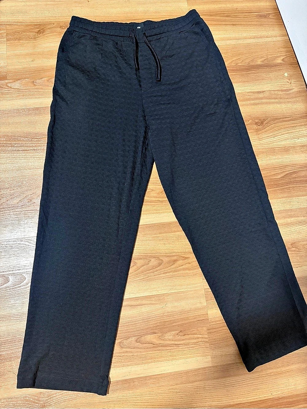 H&Medium Relaxed Fit Linen Pants Mens Black Straight Leg Medium